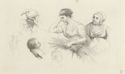 Studieark med en kvinde med et bundt grene og figurer Studietryk / Etudes gravées (serietitel)