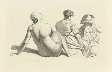 Studieark med siddende nøgen og to figurer Studietryk / Etudes gravées (serietitel)