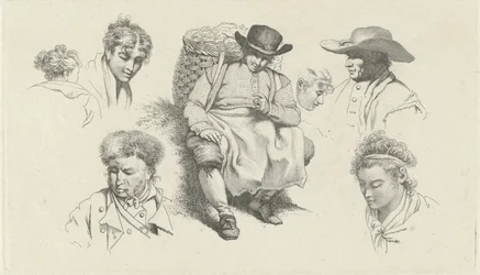 Studieark med figurer og en hvilende fiskehandler med pibe Studietryk / Etudes gravées (serietitel)