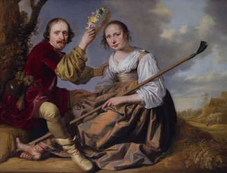 Et par i et pastoralt landskab (olie på lærred)