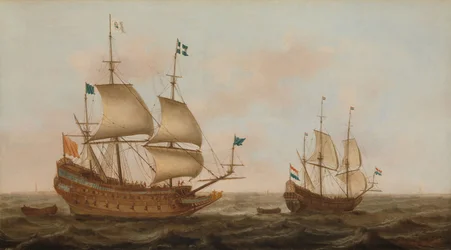 Et krigsskib bygget til Frankrig og en hollandsk yacht under sejl