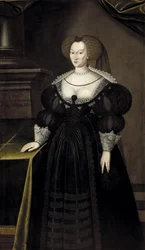 Marie Eleonore de Brandenburg, reine consort de Sweden et de Finlande - Portræt af prinsesse Maria Eleonora af Brandenburg (1599-1655), dronning af Sverige, af Elbfas, Jacob Heinrich (ca. 1600-1664). Olie på lærred. Mål: 174x102 cm. Nationalmuseet Stockhol