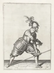 Soldat med lanse, der trækker sværd, ca. 1600