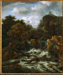 Norsk landskab med vandfald (maleri på lærred)