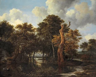 Skovklædt marsklandskab med dødt træ, ca. 1665