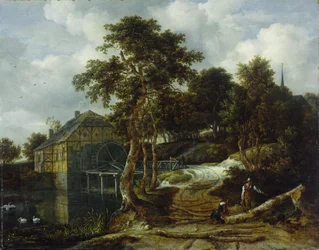 Landskab med vandmølle