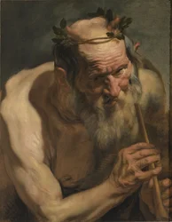 Gammel Satyr holder en fløjte, ca. 1620