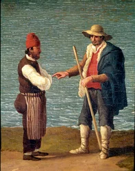 En hyrde og en købmand i havnen i Monopoli, Apulien, Italien (hyrde og købmand i Monopoli). Jacob Philipp Hackert, kaldet Hackert d
