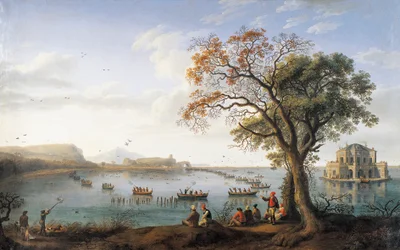 Hundejagt ved Fusano-søen (olie på lærred)