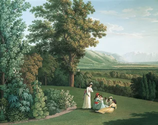 Engelsk have ved Palace of Caserta (olie på lærred)