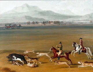 Ferdinand IV, der jager vildsvin på Cassano-ejendommen. Detaljemaleri af Jakob Philipp dit Hackert d