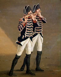 Musikere fra Bourbonorkestret (fløjtespillere fra Bourbonorkestret). Detalje. Kunstnerens leveår: 1737-1807. 18. århundrede - Museo Nazionale di San Martino, Napoli.