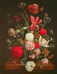 Et stilleben af blomster i en glasvase, 1600-tallet