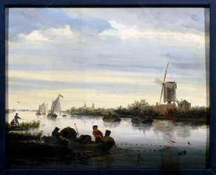 Landskab med vindmølle. Maleri af Jacob Van Ruisdael (Ruysdael eller Ruisdaal