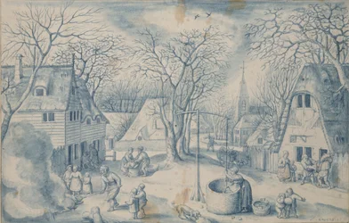 En landsby Scene: Vinter, 1500-tallet