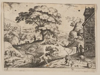 Kro til højre for vejen før landsbyen, fra Landscapes