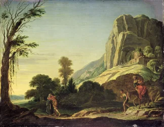 Landskab med Moses og Arons møde på Horeb-bjerget, 1626 eller 1620 (olie på kobber)