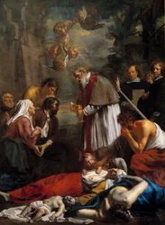 Saint Macaire af Gent redder pestiferes Saint Macaire er en armensk munk fra det 11. århundrede. Maleri af Jacob II van Oost (1637-1713) 1673 søn. 3,5x2,57 m