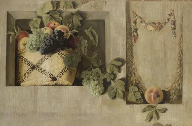 Stilleben med frugt- og blomsterguirlander