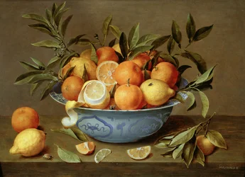 Stilleben med appelsiner og citroner i et Wan-Li porcelænsfad