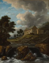 Landskab med en kirke ved en torrent