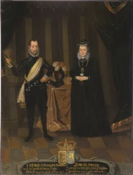 Le roi Frederic II de Danemark et Norvege et Sophie de Mecklembourg Gustrow - Kong Frederik II af Danmark (1534-1588) og Dronning Sophie af Danmark (1557-1631), af Van Doordt, Jacob, efter (?-1629). Olie på lærred. Mål: 101x79 cm. Nationalmuseum Lager