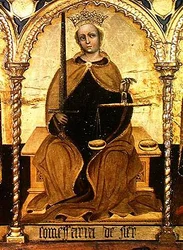 Retfærdighed mellem St. Michael og St. Gabriel, detalje af Justice, 1421