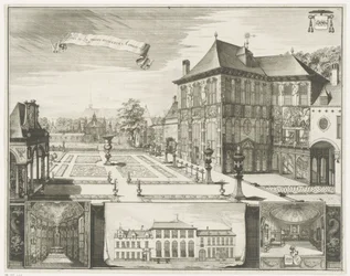 Udsigt over Rubens-huset i Antwerpen Udsigt over Hilwerue-huset i Antwerpen Parties de la maison Hilwerue Aanvers 1692 (titel på objekt)
