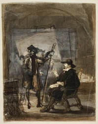 Dr. Nicholas Tulp i Rembrandts atelier (recto); Scene fra Rembrandts liv () (verso)