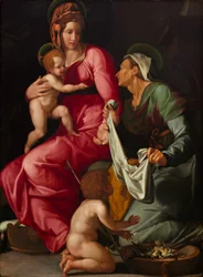Madonna og barn med Saint Elizabeth og Saint John the Baptist, ca. 1535 (olie på panel)