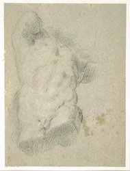 Tegning af en mandlig torso (kul på blåt papir)