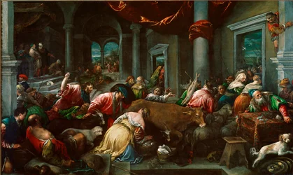 Rensningen af templet eller "" Kristus jager købmænd fra templet"" Maleri af Jacopo Da Ponte dit Jacopo Bassano (1517 ca. 1592) Søn. 160x265 cm London, National Gallery
