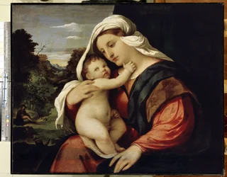 Jomfru og Barn. Maleri af Jacopo Palma il Vecchio (Den Gamle eller Ældste