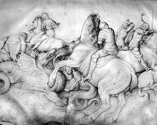 Kamp mod drager, ca. 1450 (blæk på vellum)