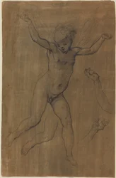 An Angel in Flight, ca. 1594 (sort kridt og grafit på brunt, forberedt papir)
