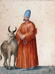 Tyrkisk mand med ged, tegning af Jacopo Ligozzi (1547-1627)