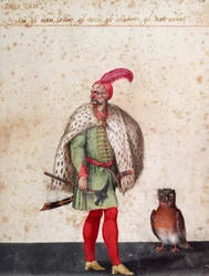 Tyrkisk soldat med ugle, tegning af Jacopo Ligozzi (1547-1627)