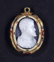 Portræt af kong Filip II af Spanien (1527-1598). Medaljon i calcedon