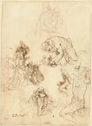 Studier af Kristus, der helbreder den blinde mand, Saint Philip Benizzi og Saint Sebastian