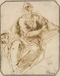 Studie for St. Mark (recto); Skitse af halvlængde mandsfigur, ser opad til højre (verso)