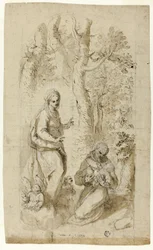 Vision af St. Frans af Assisi (recto); Sankt Hieronymus, Sankt Frans vision og to små skitser af Sankt Frans, der holder Kristusbarnet (verso)