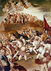 De elleve tusinde martyrer, detalje af Martyrdom of St Maurice og den legendariske romerske thebanske legion (tempera på træ)