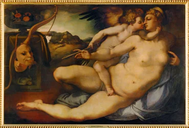 Venus og Amor, efter Michelangelo (maleri på træ)