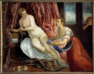 Danaë. Zeus forvandler sig til guldmønter for at forføre Danaë. H. 1,42x1,82 m. Lyon, Musée des Beaux-Arts