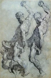 Studie af figurer af Jacopo Robusti kendt som Tintoretto (1518-1594), tegning i sort blyant og kul