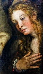 Kristi gravlæggelse, detalje af Sankt Maria Magdalene, ca. 1559/62 (olie på lærred)