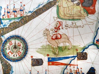 En arabisk handelsmand på en kamel, detalje fra et renæssancekort over Europa, Jacopo Russo (efter) 1528