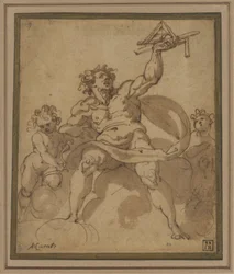 En allegori om arkitektur: En mandsfigur med to putti