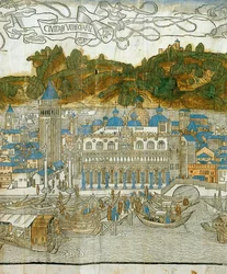 Venedig og den gamle kampanile før den blev ødelagt af et jordskælv, fra Pregrinatio in Terram Sanctam, trykt første gang i 1486 ... (træsnit)