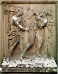 Adam og Eva jager på det jordiske paradis lavpræget marmor af Jacopo Della Quercia (1374 / 8-1438) 1430-1435 Dim.86x68 cm Bologna Church of San Petronio